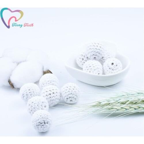 Teeny Teeth 10 PCS White 16-20MM Crochet Teething Beads Wooden Yarn Knitted By Cotton Thread Crocheted Wood Teething Loose Beads