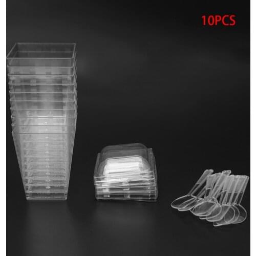 10Pcs Disposable Hard Plastic Mousses Dessert Cup With Spoons Lids Wedding Party