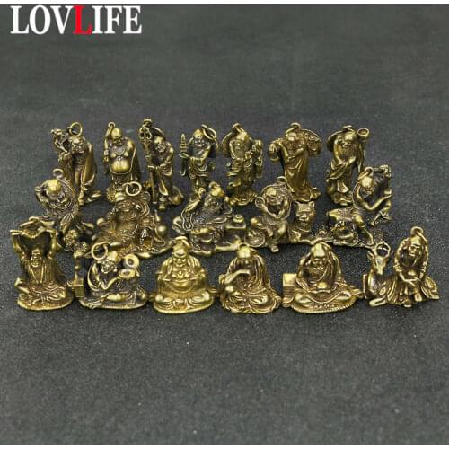 18pcs/set The Eighteen Arhat Brass Statue Pendants Copper Buddha Keychains Ornament Craft Collection Blessing Auspicious Jewelry