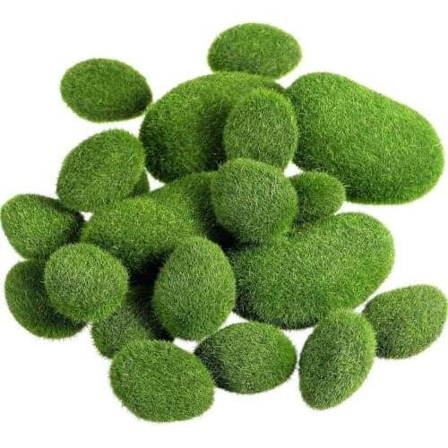 20 Pieces 2 Sizes Artificial Moss Rocks Decorative Faux Green Moss Covered Stones