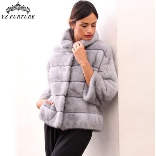 2020 High Quality Mink Fur Coats Nature Mink Wholeskin Real Fur Jackets For Female Especially Furry Mink Stand Collar MKW-236
