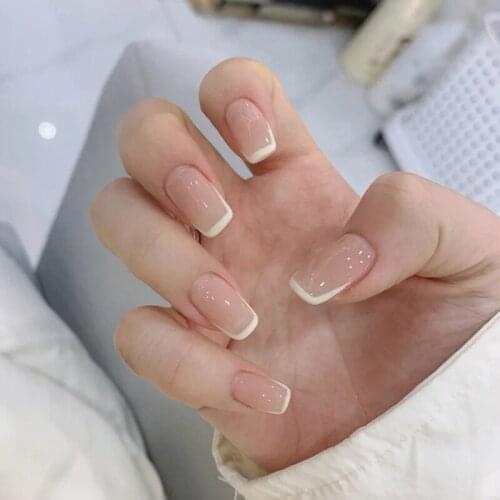 24pcs Fake Nails With Glue French Simplicity Wear Short Paragraph Fashion Manicure Patch False Nails Wearable Nail Patch DL