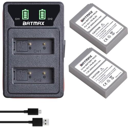 2X 2000mAh PS-BLS5 BLS-5 BLS5 BLS50 Battery + LED Dual USB Charger for Olympus PEN E-PL2,E-PL5,E-PL6,E-PL7,E-PM2, OM-D E-M10