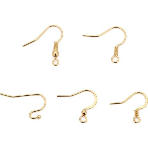 50pcs/lot Stainless Steel Gold Color Ear Wire French Hooks 5 Size Hypoallergenic Fish Hook With Ball for DIY Jewelry Findings