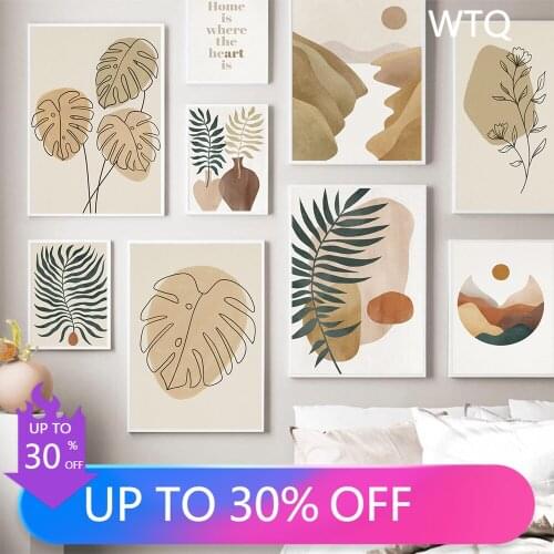 Abstract Line Leaf Painting Boho Poster Monstera Plant Flower Wall Art Canvas Print Nordic Wall Pictures For Room Decoration