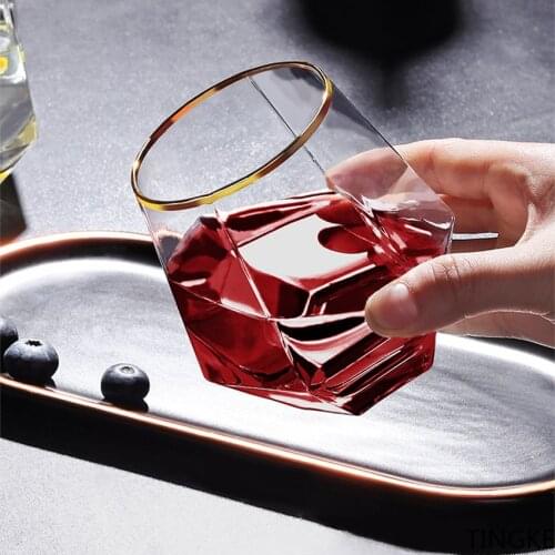 Diamond hexagon clear glass cup whiskey cocktail beer glass water cup coffee milk tea cup thick bottom household