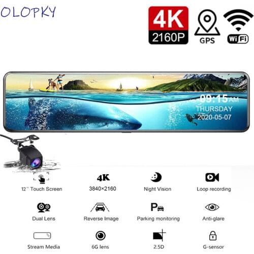 12 inches 4K Car DVR Camera Sony IMX415 Rear View Mirror FHD 1080P Rear Camera Dash Cam Registrar Video Recorder Parking Monitor