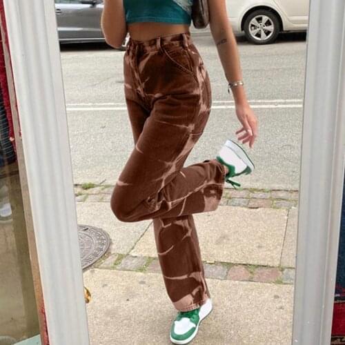 Tie Dye Print Y2k Baggy Denim Pants Women Streetwear Vintage Aesthetic Straight Denim Pants High Waist Indie Aesthetics Jeans