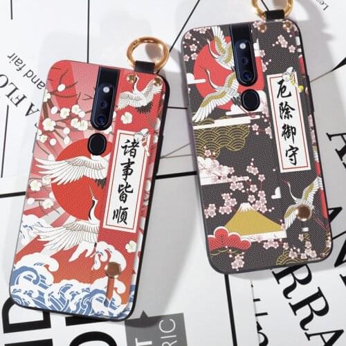 Phone Holder Case For OPPO F1S A59 F3 F5 F7 F9 F11 A91 F15 F17 Pro Birds Crane Wrist Strap Case For OPPO R15X R17 Pro