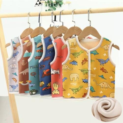 1-6 Yrs Dinosaur Vest for Girls Boys Warm Cotton Winter jacket Baby Girl boy Thicken Sleeveless vests Coats Child Outerwear