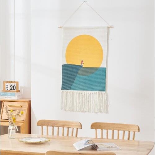 Nordic Style Home Boho Decor Handmade Cotton Tassel Wall Hanging Woven Macrame Tapestry Cartoon Wall Art Cloth Tapestry Gift
