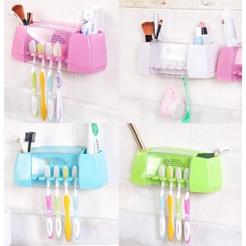 Toothpaste Dispenser Multifunction Toothbrush Holder Storage Box Bathroom Makeup Save Space Durable Wall Stand