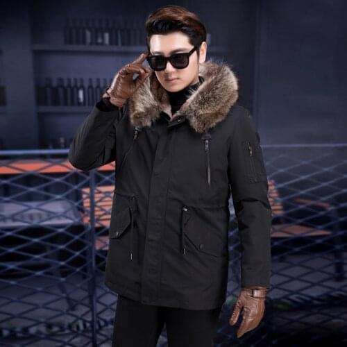JKP Real Rabbit Fur Liner Parka Raccoon Fur Collar Men Winter Trench Coat 2020 New Fashion Parka Coat High Quality