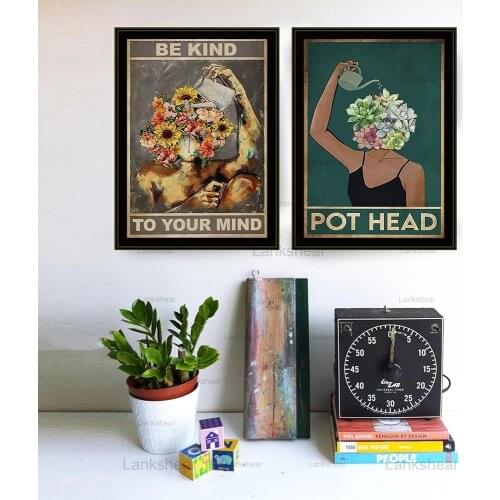 Mental Pot Head Canvas Painting Be Kind To Your Mind Poster Mental Health Vintage Modular Posters and Prints Wall Art Home Decor