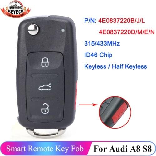 KEYECU 4E0837220B/J/L/D/M/E/N for Audi A8 S8 2003 2004 2005 2006 2007 2008 2009 315/ 433MHz ID46 Keyless Entry Smart Remote Key