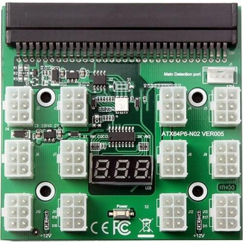 Breakout Board 12 Port 6Pin LED Display 12V Power Supply Server Adapter for HP 1200W 750W PSU GPU Miner Mining BTC ETH