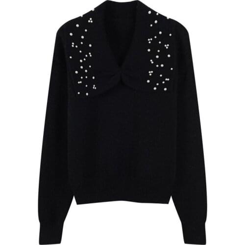 Korean Style Bowknot Beaded Gentle Wind Sweater Women Knitwear Long-Sleeved Sweet Cute Pullover White Christmas Clothing