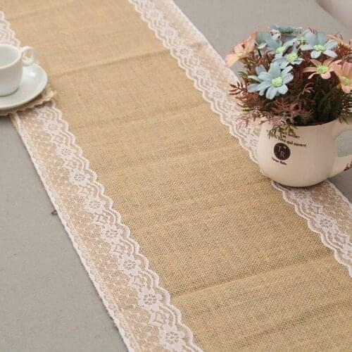 Burlap Lace Table Runner Lace Vintage Rolls Runners Rustic Country Barn for Wedding Decoration Rustic Kitchen Decor Farmhouse