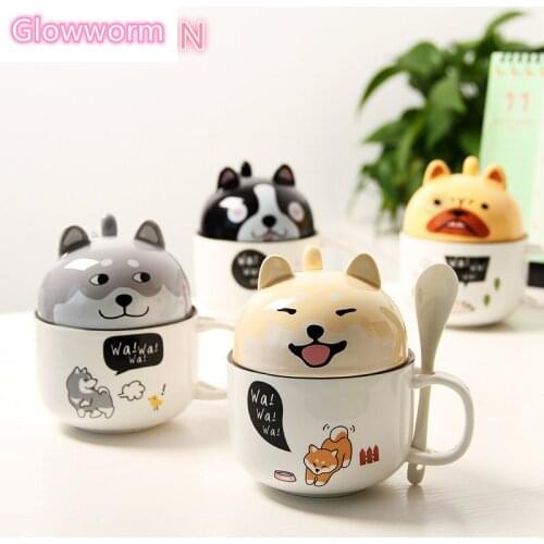 With Cover Cute Dog Cat Claw Coffee Tea Mug Cherry Double-Layer Ceramic Juice Cup Transparent Pink Milk Mug Water Cup