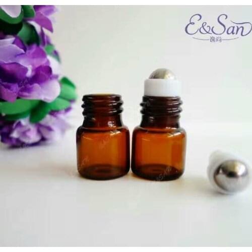 LCZ01-2ML Brown Metal Ball Glass Roll On Oil Bottle Small Perfume Sample Bottle 100PCS/LOT