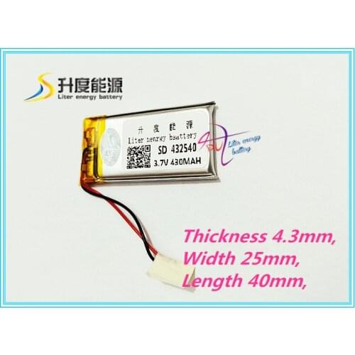 Liter energy battery 3.7V lithium polymer battery MP3 point reading pen MP4 driving recorder 432540 recording pen 430mAh