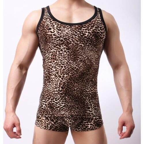 Mens Undershirts Mini Boxer Shorts Leopard Printed Sexy Tank Tees Elastic Sports Fitness Bodybuilding Shirts Singlets Underwear