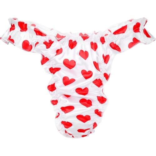 Mens Lingerie Sissy Thong Panties Soft Shiny Ruffled Frilly Sissy Bikini Briefs for Sex Male Exotic Thong Underwear Underpants