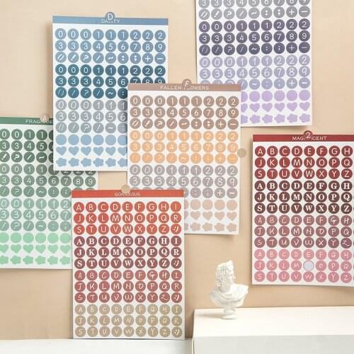 2sheets/Pack Letters And Numbers Roud Shape Scrapbooking Paper Stickers Set Stationery DIY Diary Record Decoration Supplies