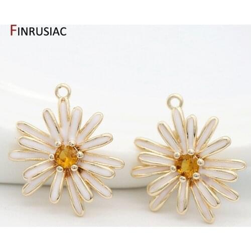 2021 NEW 14k gold inlaid zircon enamel daisy pendants connectors accessories for diy making bracelet necklace earrings