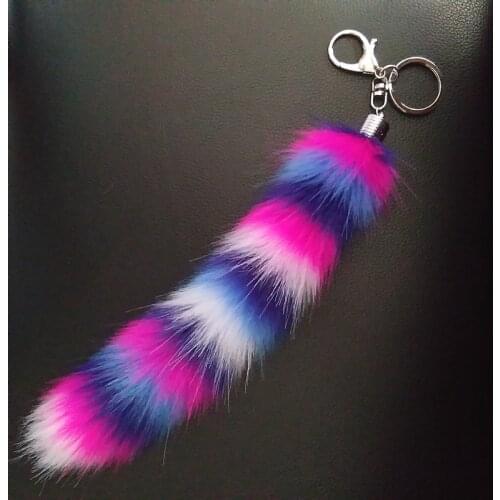 New Faux Raccoon Fur Tail Key Chain Long Hair Horizontal Stripes Bag Keyring Long Pendant Bag Charms Key Chain Fur Keyrings