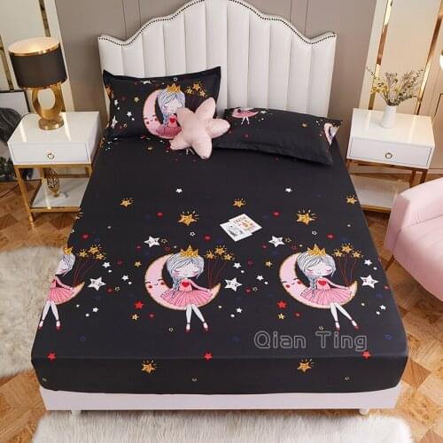 New On Product)1pcs 100%Polyester Printed Fitted Sheet Mattress Cover Four Corners With Elastic Band Bed Sheet(no pillowcases)