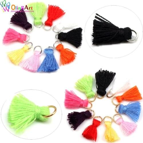 OlingArt 10mm Mixed color Cotton Satin Tassel Golden silver DIY Necklace Earring Tassels Jewelry Making Straps handbag Pendants