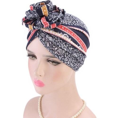 Hijabs Popular new - style cotton qualitative dish flower headband cap Bohemian wind Muslim ethnic cap