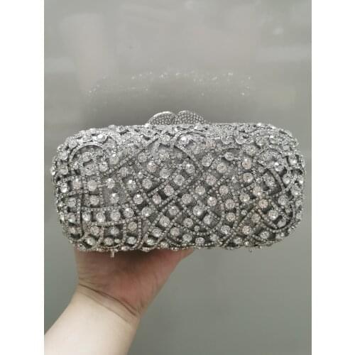 Silver Diamond Hollow Out Evening Bag Womans Rhinestone Ladies Party Dinner Wedding Clutches Purses Bridal Female Gift Handbags