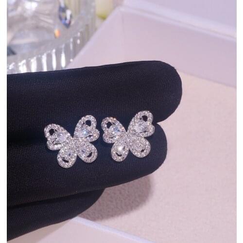Romantic Cute Zircon Crystal Butterfly Stud Earrings For Women Girls Korean Trendy Luxury Wedding Engagement Party Jewelry Gifts