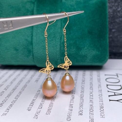 Shilovem 18k yellow Natural freshwater pearls Drop Earrings fine Jewelry women trendy wedding Christmas gift new myme8-91000zz