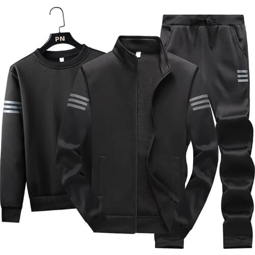 Tracksuit Men Zipper Jackets+Pants 3 Pieces Sets Tracksuit Jogger Sets Casual Slim Fit Sporting Suit Fashion Mens Sweat Suits