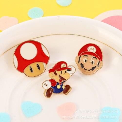 Super Mario cute brooch cartoon Mario Bros game figure mushroom alloy badge pin coat backpack tide accessories birthday gifts