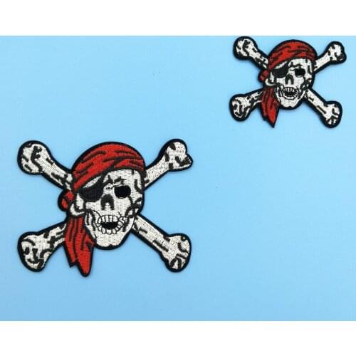 Iron on Sew on Crossbone Scarf Skull Pirates Embroidered Patch Skeleton Pirates Motif Emblem for Jacket Hat Jeans Bag