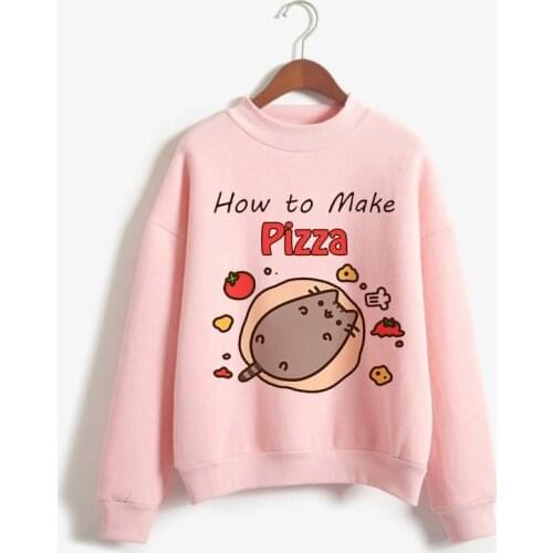 Kawaii Pusheen Cat Harajuku Funny Cartoon Hoodies Women Ullzang Cute Korean Style Autumn Winter Sweatshirt 90s Warm Hoody Female