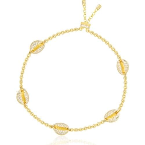 SLJELY High Quality 925 Sterling Silver Yellow Gold Color Toi Et Moi Conch Seashell Zircon Bracelet adjust Women Fine Jewelry