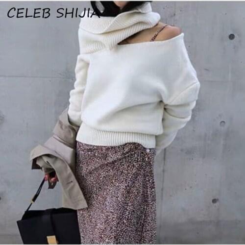SHIJIA New Autumn Womans Sweaters Irregular Turtleneck Full-Sleeve Solid Casual Knitting Jumper and Pullover Female Winter 2021