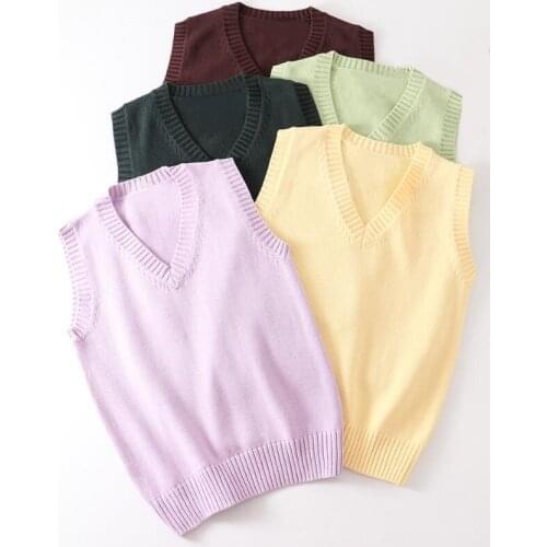 Teenager School Girl Uniform Sleeveless Sweaters Women Vest Students Girls V Neck Knitted Pullover Female Waistcoat Ladies Tops