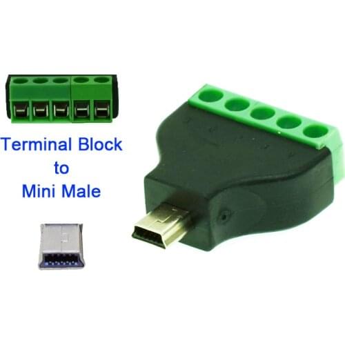 1pcs Mini USB male to screw connector USB plug with shield connector Mini male Jack Mini USB male to screw terminal block