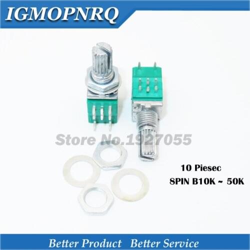 10PCS RK097G 50K b50k 10K B10K RK097GS single linked potentiometer with a switch audio 8pin shaft 15mm amplifier sealing new
