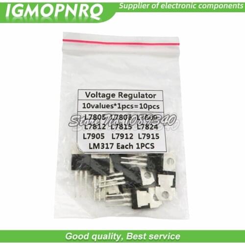10value*1PCS=10PCS/lot L7805 L7806 L7809 L7812 L7815 L7824 L7905 L7912 L7915 LM317T Transistor Assortment Kit Voltage Regulator