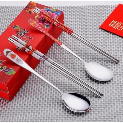 200sets Double Happiness Dinnerware Spoons Chopstick Sets in Gift Boxes Wedding Gift Party Favors SN560