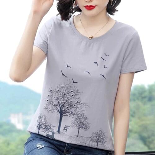 2021 Summer Print Embroidery T Shirt Women Tops Loose T-Shirt Cotton Casual Plus Size Tshirt Female Short Sleeve Tee Shirt Femme