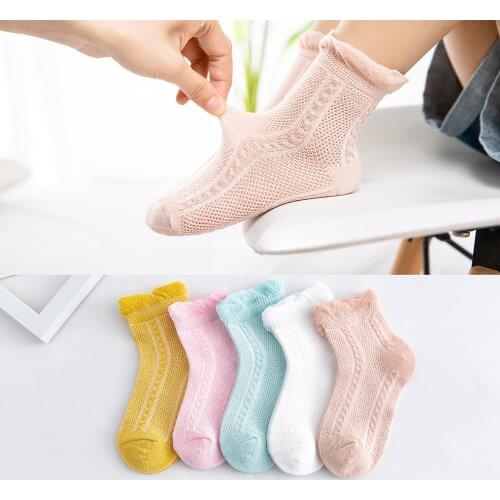 5Pairs/lot 2-9Y Baby Socks Summer Cotton Jacquard Thin Kids Socks Solid Colorful Girls Mesh Cute Newborn Boy Toddler Socks Baby