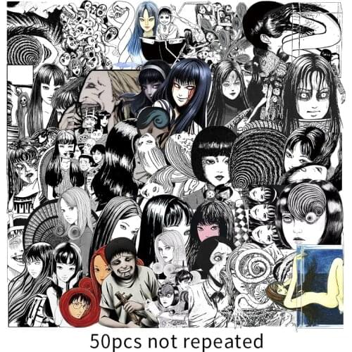 50Pcs Horror Comic Sticker Black and White Japan Anime Tomie Skateboard Repeatable Luggage Laptop Waterproof Stickers